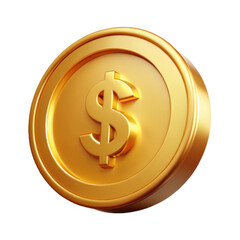 3d golden dollar coin isolated on transparent background