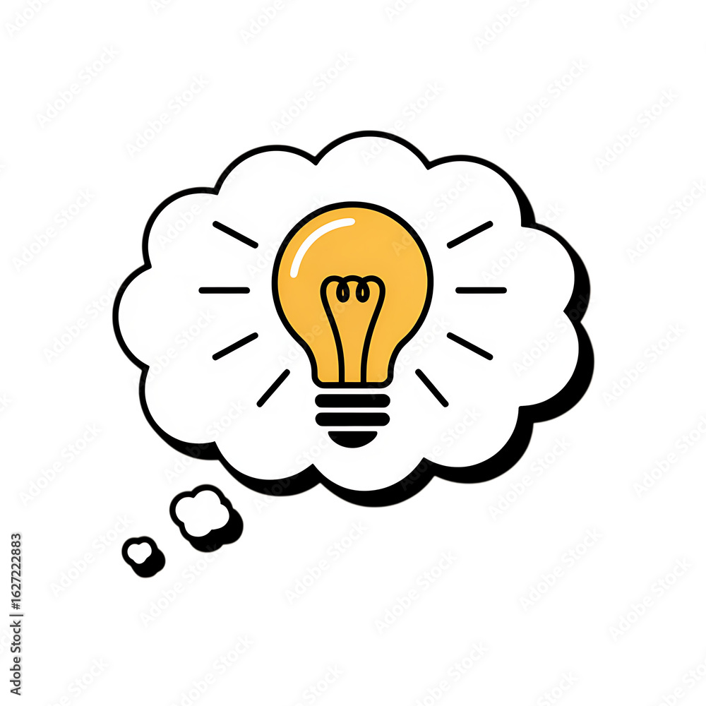 Aufkleber light bulb inside a thought bubble symbolizing an idea on a transparent background thinking
