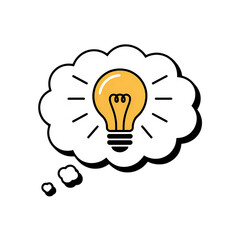 Light bulb inside a thought bubble symbolizing an idea on a transparent background thinking