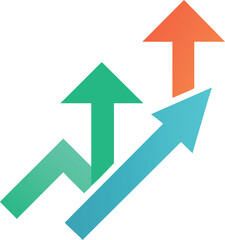 Three upward pointing arrows in gradient colors growth increase