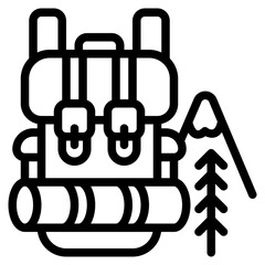 trekking bag outline icon and illustration