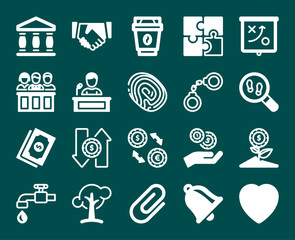 Icons collection, 20 icons dark green illustration vector