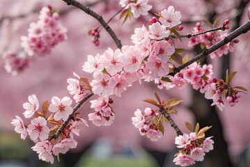 Fototapeta premium Cherry Blossom Floral Branch in Soft Pink Touches of Nature's Beauty