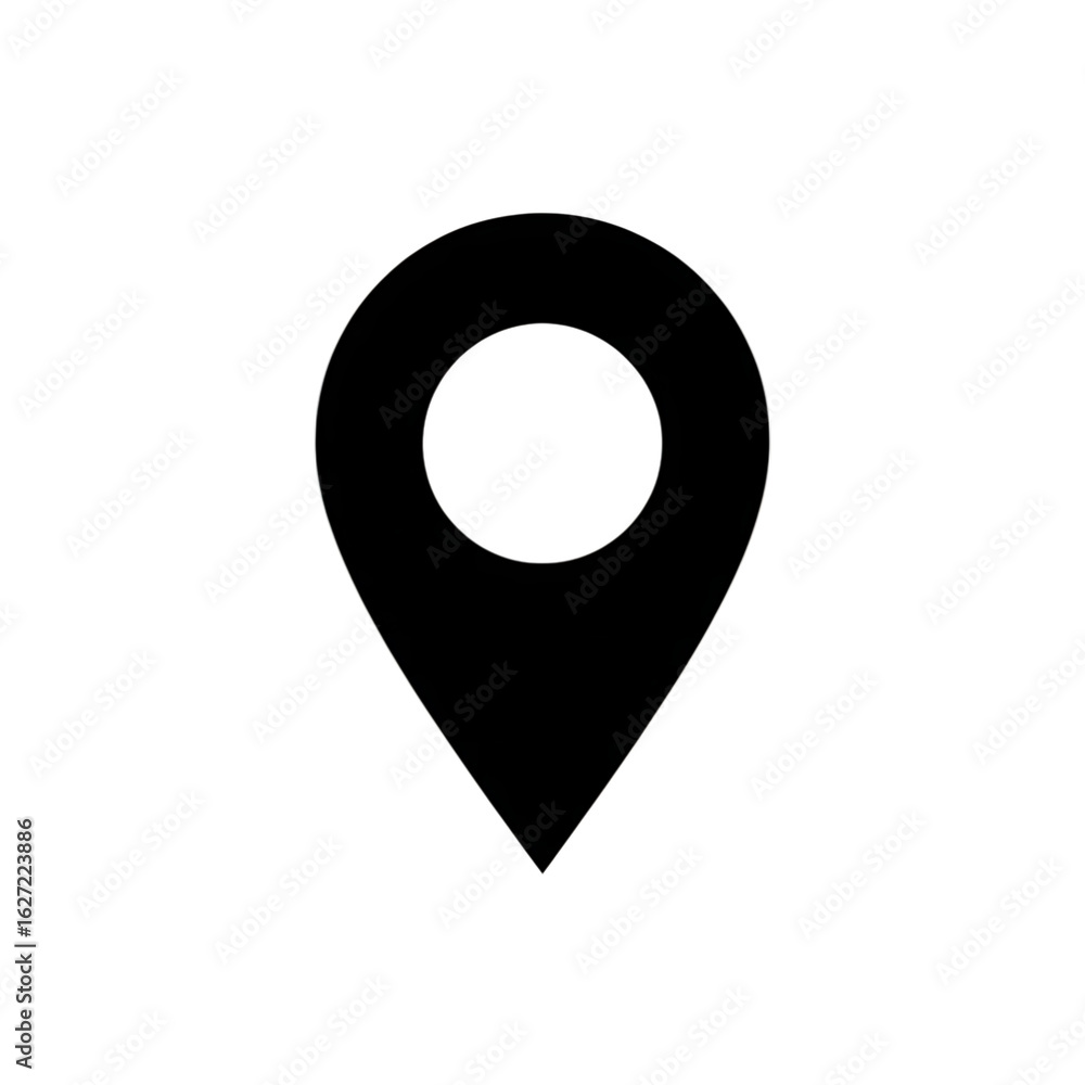 Poster outline of a map location pin marker on a black background navigation