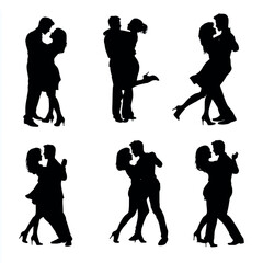 vector illustration of couple dancing silhouette set, Black & White silhouette set 