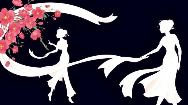 Ballet Dancing Silhouettes. Dance ballet silhouettes. Dancer woman people. Female ballerina recital silhouette. Loopable vector animation of ballerina silhouettes with props. Seamless dance motion.
