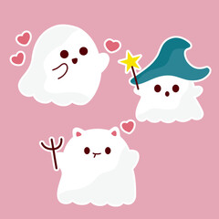 Cute ghostly characters in kawaii style