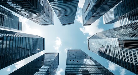 Obraz na płótnie Canvas Skyscrapers reaching towards the sky in a modern city business district with a unique perspective