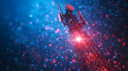 High-tech 5G antenna mast transmitting mobile internet signals, representing cutting-edge wireless broadband communication and telecommunication infrastructure for enhanced connectivity.