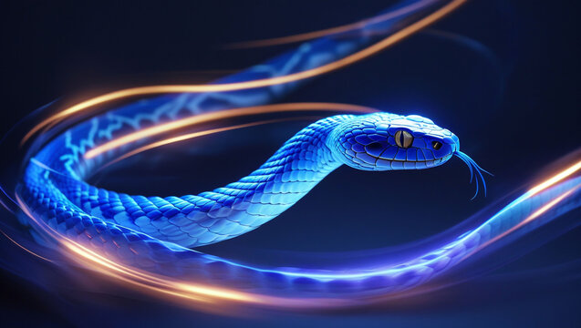 Blue snake neon light animal reptile serpent wildlife nature vibrant scales exotic dangerous beautiful