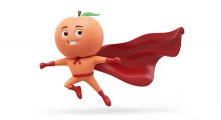 Superhero orange cartoon character in red cape illustration for commercial use