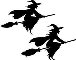 Silhouette of a flying witch on a broom vector illustration