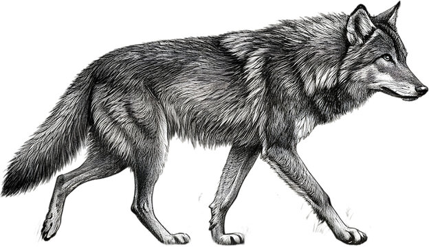 Majestic wolf illustration captures the wild spirit, perfect for nature enthusiasts and animal art collections.