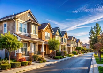Single family homes lined up on a quiet street in a picturesque California town