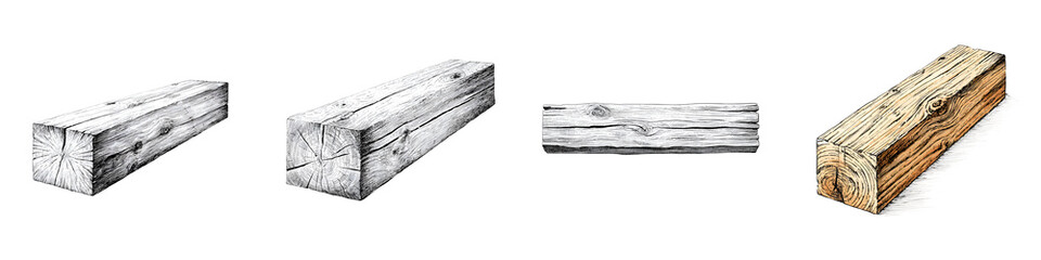 Hand-Drawn Wood Beam Collection - Realistic Wood Grain Texture