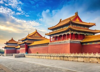 Fototapeta premium Ancient red wall of Forbidden City in Beijing with towering buildings and intricate architecture
