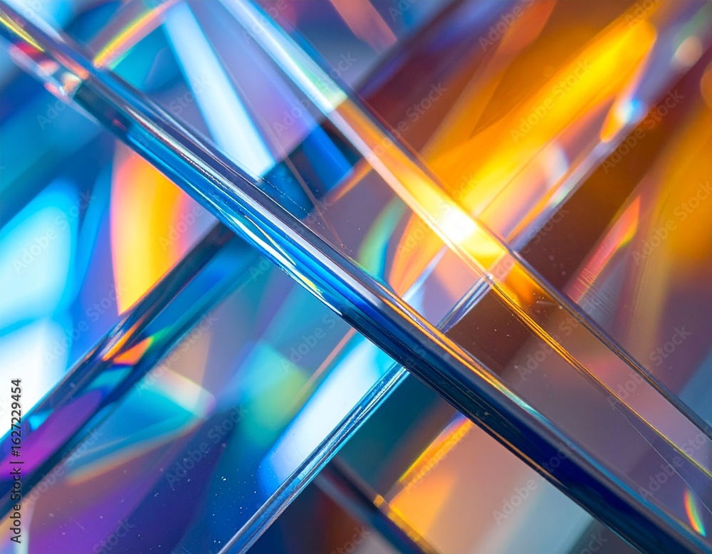 Poster macro effect of folded transparent plastic, creating beautiful and abstract colorful reflections of 