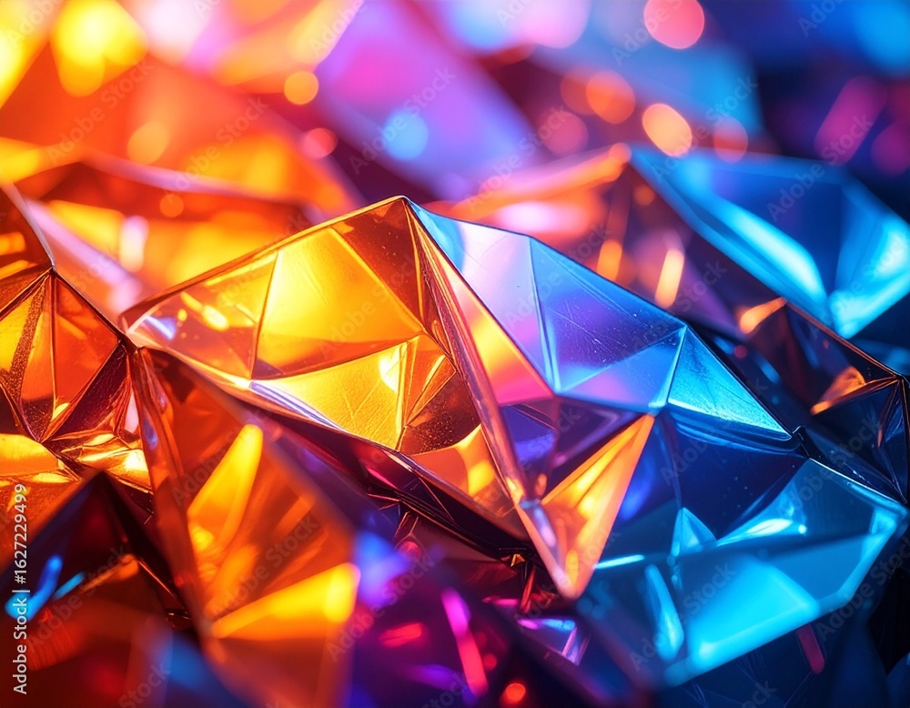 Poster macro effect of folded transparent plastic, creating beautiful and abstract colorful reflections of 