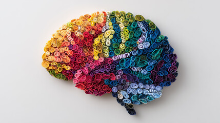Fototapeta premium Colorful quilled paper brain representing creativity and intelligence