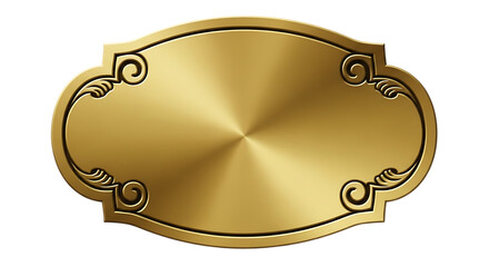Ornate brass plaque with decorative border isolated on transparent background