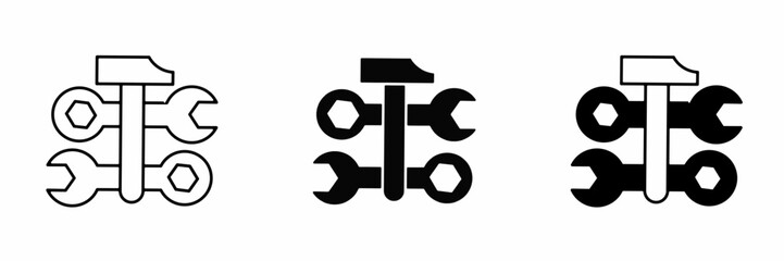 Black hammer line. Hammer illustration. Isolated vector element. Vector icon.