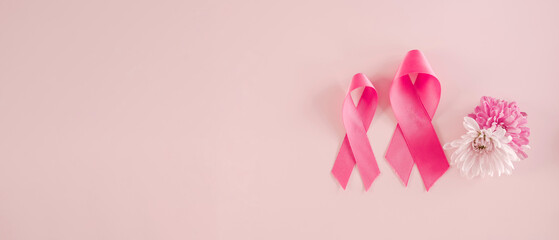 pink ribbon with flower, Breast cancer awareness and October Pink day, world cancer day
