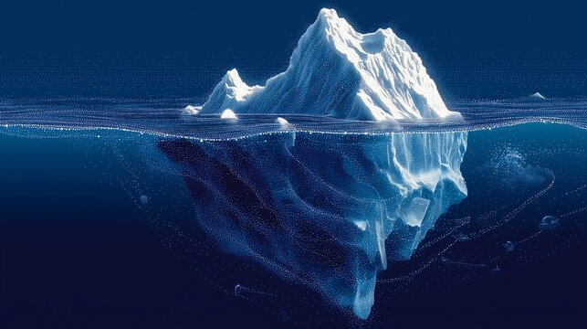 Iceberg Tip with Submerged Data Lines - Clean Pareto Principle Visualization on Blue Background
