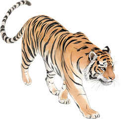 Obraz premium Stunning hand-painted tiger, a traditional art masterpiece. Ideal for nature lovers and fine art enthusiasts.