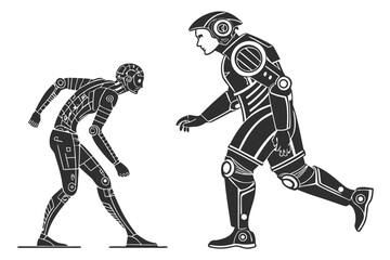 Cyber head sihouette black vector