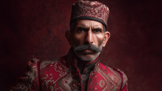 Portrait of a dignified pashtun man wearing traditional clothing