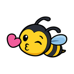 Obraz premium Cartoon bee mascot sending a heart kiss.