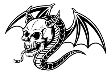 Tattoo art skull devil mask and snake
