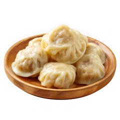 A wooden plate presents a tempting array of freshly steamed dumplings ready to be enjoyed isolated on transparent background