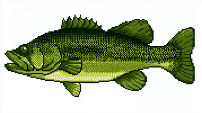 pixelated green bass fish on white clip art preview