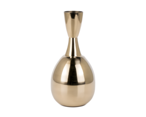A polished brass vase crafted with eco-conscious design, white background --ar 5:4