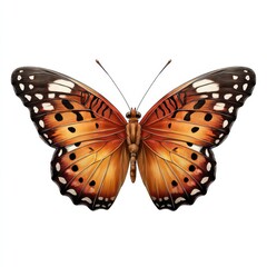 Fototapeta premium Beautiful orange and black butterfly with intricate wing patterns isolated on white background