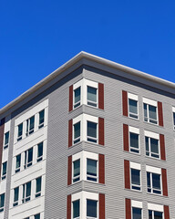 A Modern building with windows under a blue sky in washington state