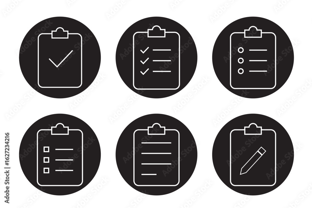 Poster checklist, survey or report editable stroke outline icon isolated on white background flat set of a 