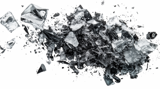 Cracked ice shards glittering with light and cool reflections
