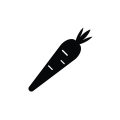 Carrot icon in black and white. Minimalist icon silhouette on white background, ideal for vegetable shop, food labels, apps, packaging design, or web design