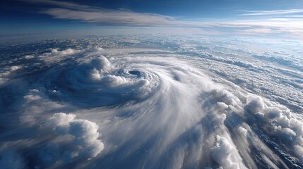 Fototapeta premium Aerial view of massive hurricane vortex swirling in cloudy sky storm