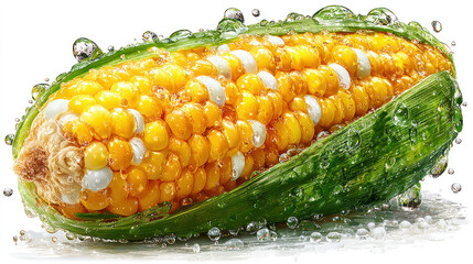 Hyper-Realistic High-Resolution Professional Photograph of Fresh Corn with Water Droplets