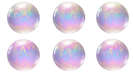 Abstract spheres with iridescent color gradients on a white background