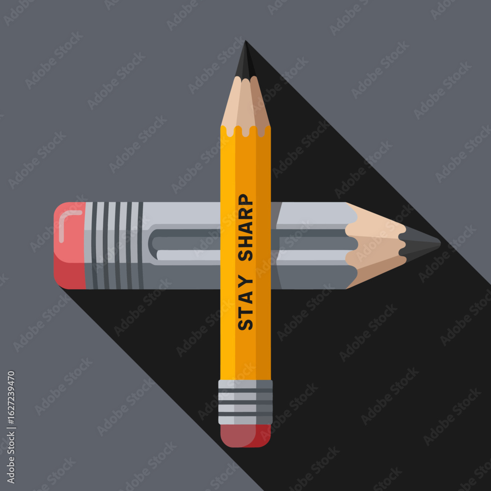 Poster two sharpened pencils arranged in a cross shape with one pencil featuring the motivational phrase st