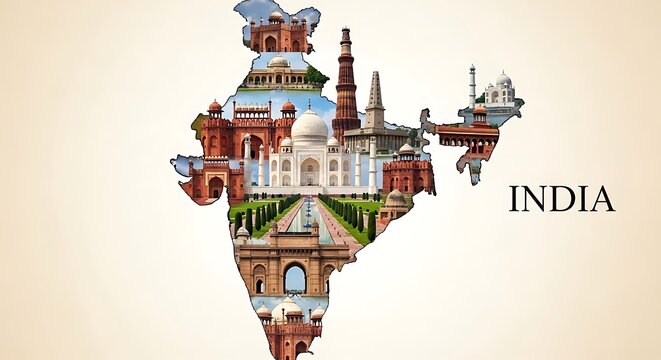India map showcasing famous landmarks and cultural heritage sites