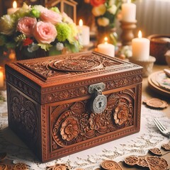 Wooden Box with Elegant Pakistani Craftwork, Ideal for Jewelry or Gifts.