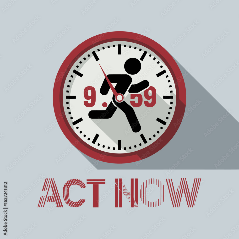 Aufkleber a stylized clock face with a running stick figure silhouette in the center indicating urgency and th
