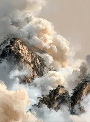 Obraz premium Mountain peaks shrouded in dramatic clouds