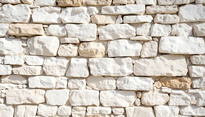 Fototapeta premium Closeup of a beautifully stacked stone wall in warm sunlight for background.