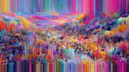 Obraz premium Vibrant Abstract Landscape with Bold Colors and Striking Patterns in a Colorful City Scene Captured in a Digital Artistic Style